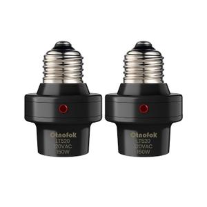 Light Sensor Socket, E26/E27 Light Bulb Socket, Automatic Dusk to Dawn Photocell Sensor with 300 Adjustable Angle for Outdoor Lighting in Porch, Garage, and Wall Lights, Black, 2 Pack