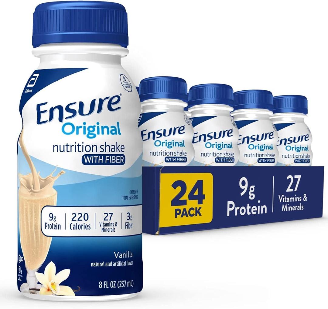Ensure Original Vanilla Nutrition Shake With Fiber | Small Meal Replacement Shake | Ready to Drink | 9g Protein, 27 Vitamins and Minerals | 8 fl oz - 24 Pack Best By 11/18/26