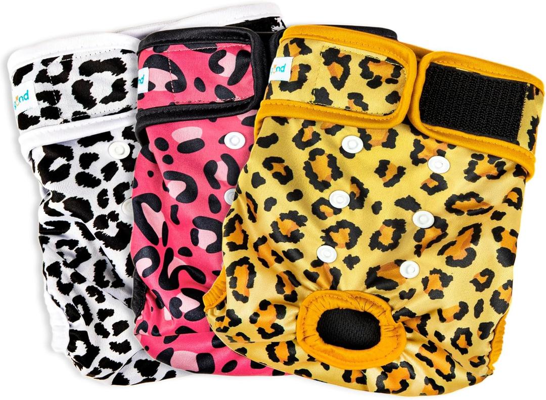 Paw Legend Washable Reusable Female Dog Period Diapers for Heat Doggie Puppy Diapers for Female Dogs (3 Pack, Leopard, X-Small) (X-Small (8"-11.5" Waist), Leopard (Black Lining))