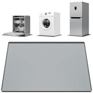 27''x27'' Washing Machine Drain Pan Silicone Mat with 0.78'' Raised Edges(Leak Protection),Non-Slip & Anti-Vibration Washer Drip Tray for Floor Protection,Washer/Dryer,Refrigerator,Rubber Pad,Gray