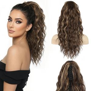 18 Inch Ponytail Extension - Wavy Pony Tails Hair Extensions, Claw Clip Ponytail Extension, Synthetic Hair Extensions Ponytail, Clip in Ponytail (Color: Medium Brown with Blonde Highlights)