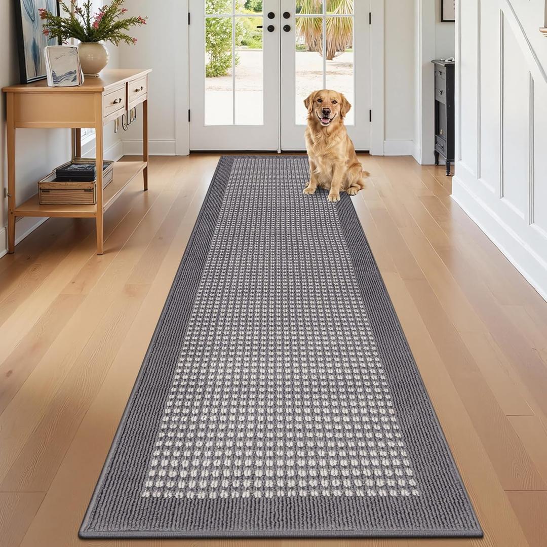 Ileading Hallway Runner Rug 2'x10' Heavy-Duty Durable Entryway Floor Mat with Non Slip Rubber Backing for Busy Traffic Extended Indoor Doormat Machine Washable Grey Kitchen Throw Rug for Corridor