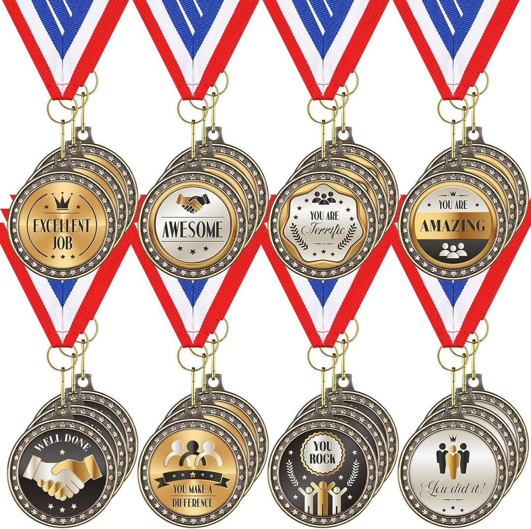 Ecation 24 Pcs 2'' Appreciation Award Medals Thank You Medals Employee Gifts Bulk with Red White Blue Neck Ribbon Office Party Awards Team Appreciation Present for Employee Colleague Retirement
