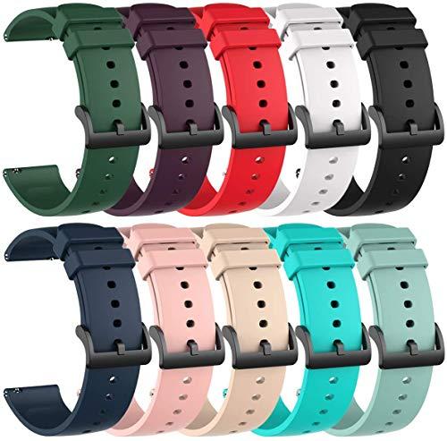 FitTurn [10-Pack] Compatible with 22mm Soft Silicone Glossy Replacement Wristband Sport Band Bracelet for Men/Women