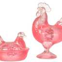 Dollhouse Miniature Rooster and Nesting Hen Pink