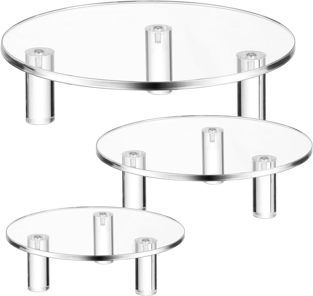 Lineshading 3 Pcs Round Acrylic Display Riser Clear Round Stands Clear Pedestal Riser Board for Cake Plant Dessert Jewelry Collectible Cupcake Figure Wedding Birthday Party Decor (8'',10'',12'')
