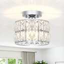 Lxybcce Crystal Ceiling Light Fixture, Modern Chrome Crystal Chandelier, Small Semi Flush Mount Ceiling Lighting, Round Hallway Lighting for Kitchen Entryway Bedroom Bathroom, 1-Light, 8.8 Inch