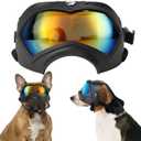 Dog Goggles,UV Protection Dog Sunglasses for Medium Breed,Dogs Eye Protection with Adjustable Strap and Detachable PU Leather Hat (Colorful Glass)
