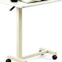 Adjustable Overbed Table with Wheels, Pneumatic Height Lift Rolling Bedside Table, Standing Desk for Home & Office Use, Ideal for Seniors & Limited Mobility(White)