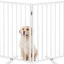 Metal Freestanding Dog Gates with Door for Outdoor Indoor, 40'' Extra Wide 24'' Tall Free Standing Dog Gate for Doorways, Large Openings, Deck, Yard, Porch, Foldable Safety Pet Fence (White, 2 Panels)