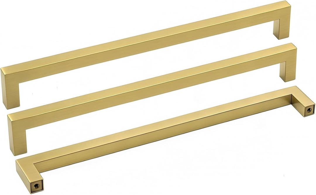 goldenwarm Modern Gold Cabinet Pulls Kitchen Cabinet Handles - LSJ12GD288 Brass Drawer Pulls Knobs 11-1/3 Inches Hole Centers Square Furniture Cupboard Door Handles 5 Pack