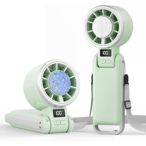 TriPole Portable Handheld Turbo Fan with Ice Cooling, 5 Speed Battery Rechargeable Foldable 3 in 1 Mini Fan, Neck & Desk Fan, Quiet Personal Fans for Outdoor, Travel, Camping, Hiking, Working (Green)