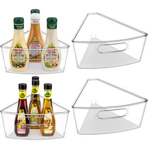 Lazy Susan Cabinet Organizer Bins for 26"/ 28"/ 32" Diameter Corner Organizer, Plastic Cabinet Storage Bin, 1/8 Wedge - Food Safe, BPA Free, with Non-Slip Pads (for 28" Diameter, 4 Pack)