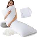 Memory Foam Body Pillow with Pillowcase, Soft Large Long Bed Pillow for Adults, Breathable Full Body Pillow with Removable Pillow Cover - White