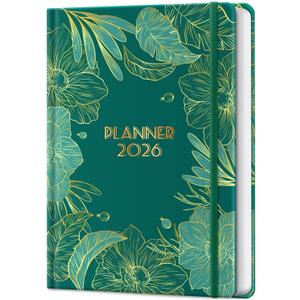 2026 Planner, 12 Month Weekly and Monthly Calendar 2026, Hardcover Daily Agenda Planners from Jan. to Dec, Habit Tracker Journal with Ribbon Bookmark 5.75" x 8.4"(Peacock Green)
