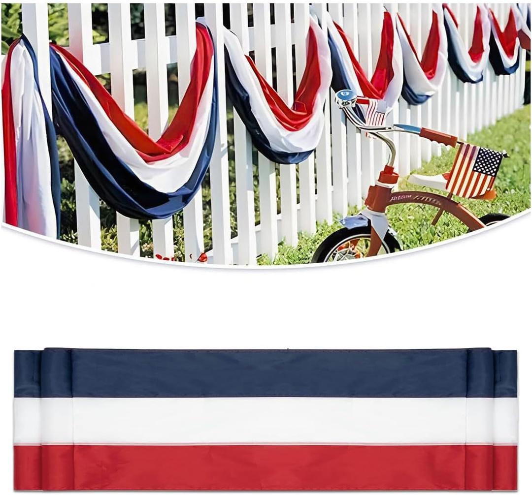 2x20Ft Large Patriotic US Flag Bunting Decorations 4th of July Red, White & Blue Stripe Banner Veterans Day Memorial Days Celebration Decorations Home Garden Outdoor, 1Pack