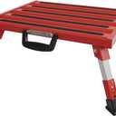 Homeon Wheels Foldable RV Step Stool, Portable Aluminum Platform with Anti-Slip Safety Surface and Handles, Adjustable Height Folding Steps Support Up to 1000 lbs, 19" x 14.5", Red