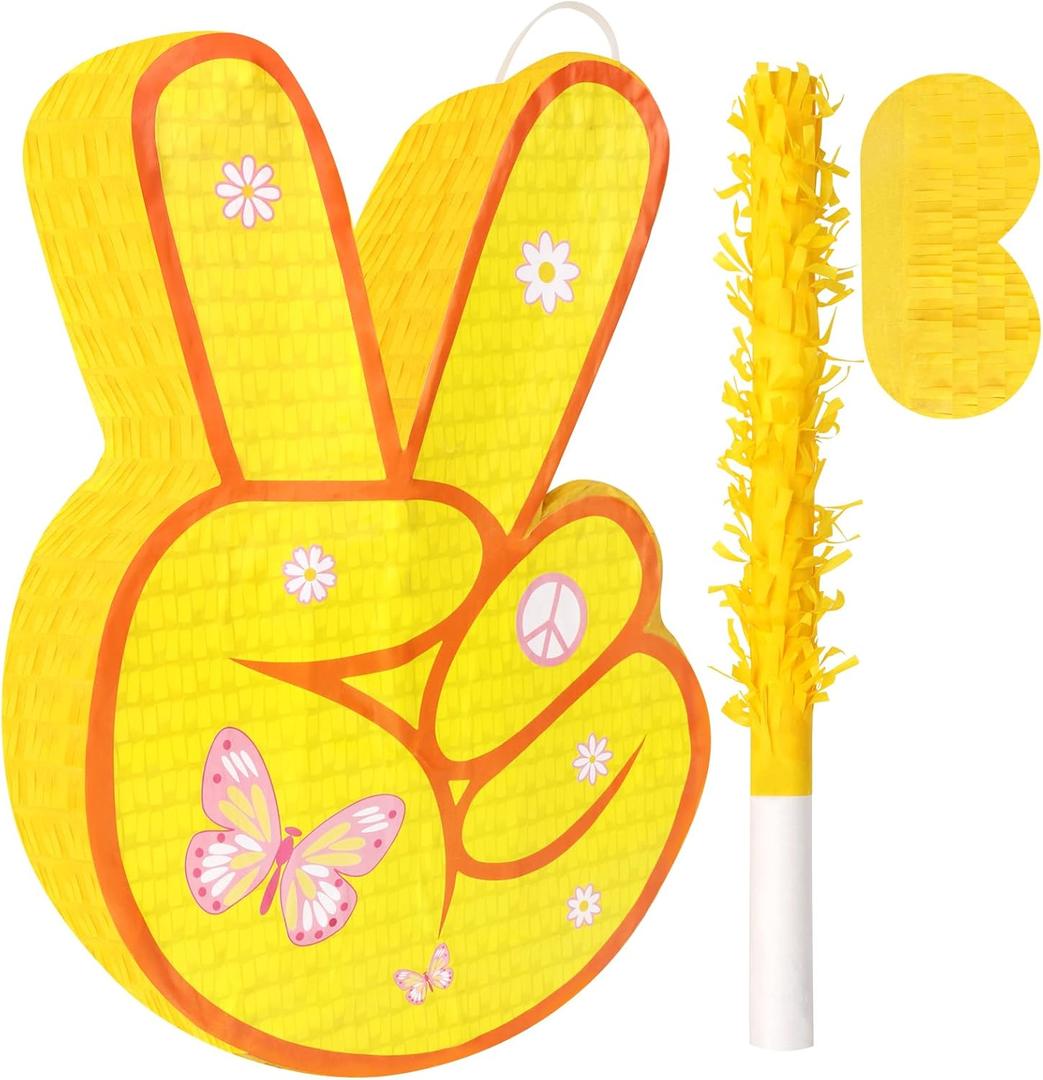 Hippie Pinata with Stick & Blindfold Flower Mexican Pinata Game for Girl Groovy Birthday Party Decorations Supplies