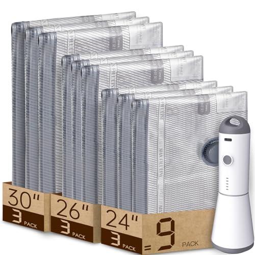 Vacbird Vacuum Bags for Travel with Rechargeable air Pump, Carry-on Size Compression Packing Bags for Luggage and Suitcase, Space Saver for Clothes and Clothing 9 Combo Travel Size