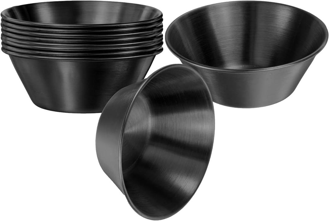 uxcell 10pcs Stainless Steel Dishes, 1.5OZ Small Metal Dipping Bowl Serving Dishes Condiment Cups for Home Party Restaurant Picnic Travel, Round Black