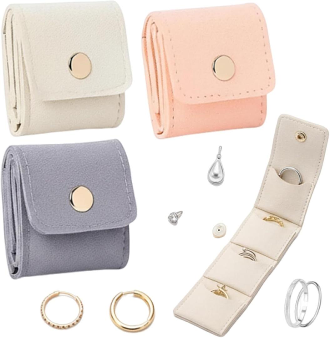 2 x 3Pcs Mini Travel Jewelry Bag, Small Travel Jewelry Organizer Case, Foldable Jewelry Roll for Earrings, Necklaces, Rings, Chain Bracelets, Brooches