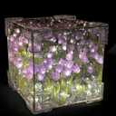 Handmade DIY Tulip Night Lamp, Cube Mirror Bedroom Tulip Night Lamp, 20 Flower Table Lamp and Mirror 2 in 1, Birthday Gifts for Women and Girls (Purple Tulips)