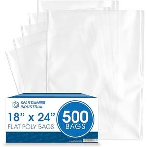 Spartan Industrial - 18” X 24” (500 Count) 1.1 Mil Flat Open End Clear Plastic Poly Bags - for Proofing Bread Dough, Packaging Clothes, Shirts (Thin & Lightweight - Bags DO NOT Have Seal)