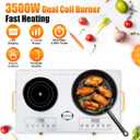 Electric Charcoal Burner Stove, 500W Single Coil Hot Plate Starter with Grill Tongs, 5-Level Temp, Smart Heat Control & Stainless Steel Fast Heating for Cooking top Countertop (5543White-Double)