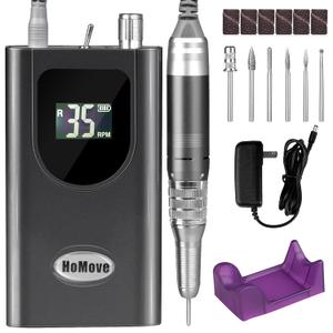 Nail Drill Professional, HoMove 35000RPM Portable Nail Drill Machine, Rechargeable Efile Nails Drill, Low Heat Electric Nail File for Acrylic Gel Nails[Grey]