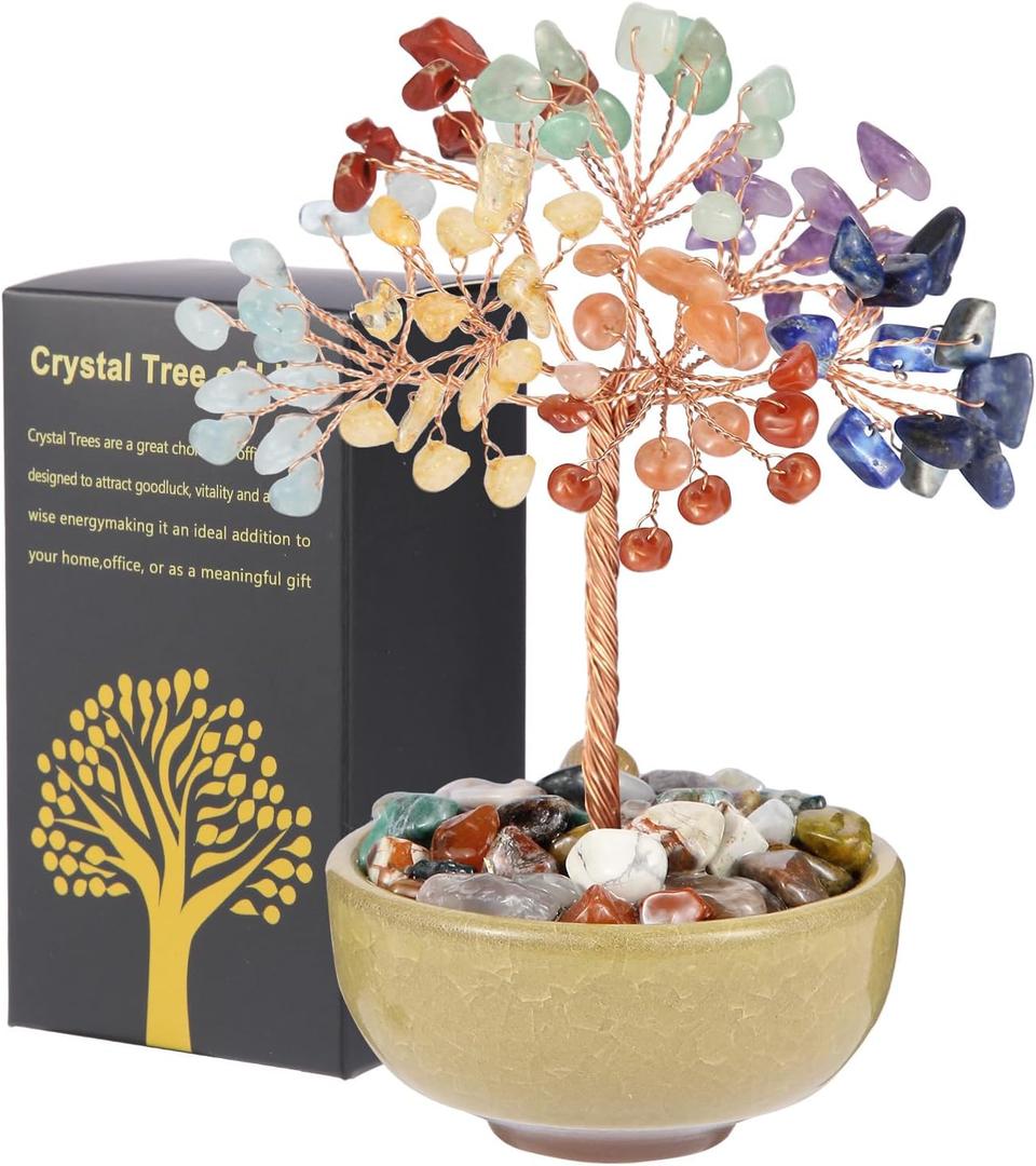 Handcrafted 7 Abundance Tree with Ceramic Base,5 Inch Natural Crystal Feng Shui Bonsai for Prosperity,Harmony & Energy Flow,Premium Healing Stone Decor for Home & Sacred Spaces