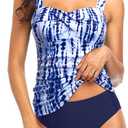 Holipick Two Piece Underwire Tankini Swimsuits for Women Tummy Control Tankini Top Bandeau Bathing Suits with Bottom (L)