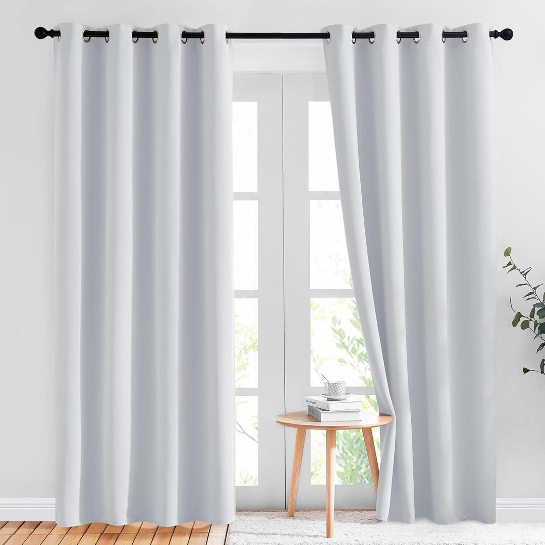 NICETOWN Room Darkening Curtains for Living Room - Easy Care Solid Thermal Insulated Grommet Panels/Drapes for Bedroom (2 Panels, 52 by 84, Greyish White) (52"W x 84"L (Pack of 2))