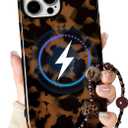 NITITOP Compatible with iPhone 14 Pro Max Case with Chain Lanyard Strap Magnetic Compatible with MagSafe Cute Leopard Amber Tortoise for Women Men Girls Soft TPU Shockproof Protective Cover - Black