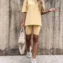 Women 2 Piece Lounge Set Summer Outfits Matching Clothing Oversized Tshirts Biker Short Fashion, Yellow (M)