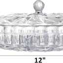 ZOOFOX Snack Serving Tray, 12" Appetizer Tray with Lid, 6 Compartments Round Plastic Food Storage Organizer for Dried Fruits, Nuts, Candies, Sweet Cookies and Fruits (Clear)