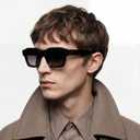 Mens Sculptural Flat-Top Acetate Sunglasses Bold Square Frame with Spring Hinges & UV400 Protection