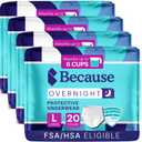 Because Overnight Absorbency Pull Ups - Adult Disposable Incontinence Underwear, Extra Absorbent Nighttime Briefs for Men and Women, White, Large, 80 Count (4 Packs of 20)
