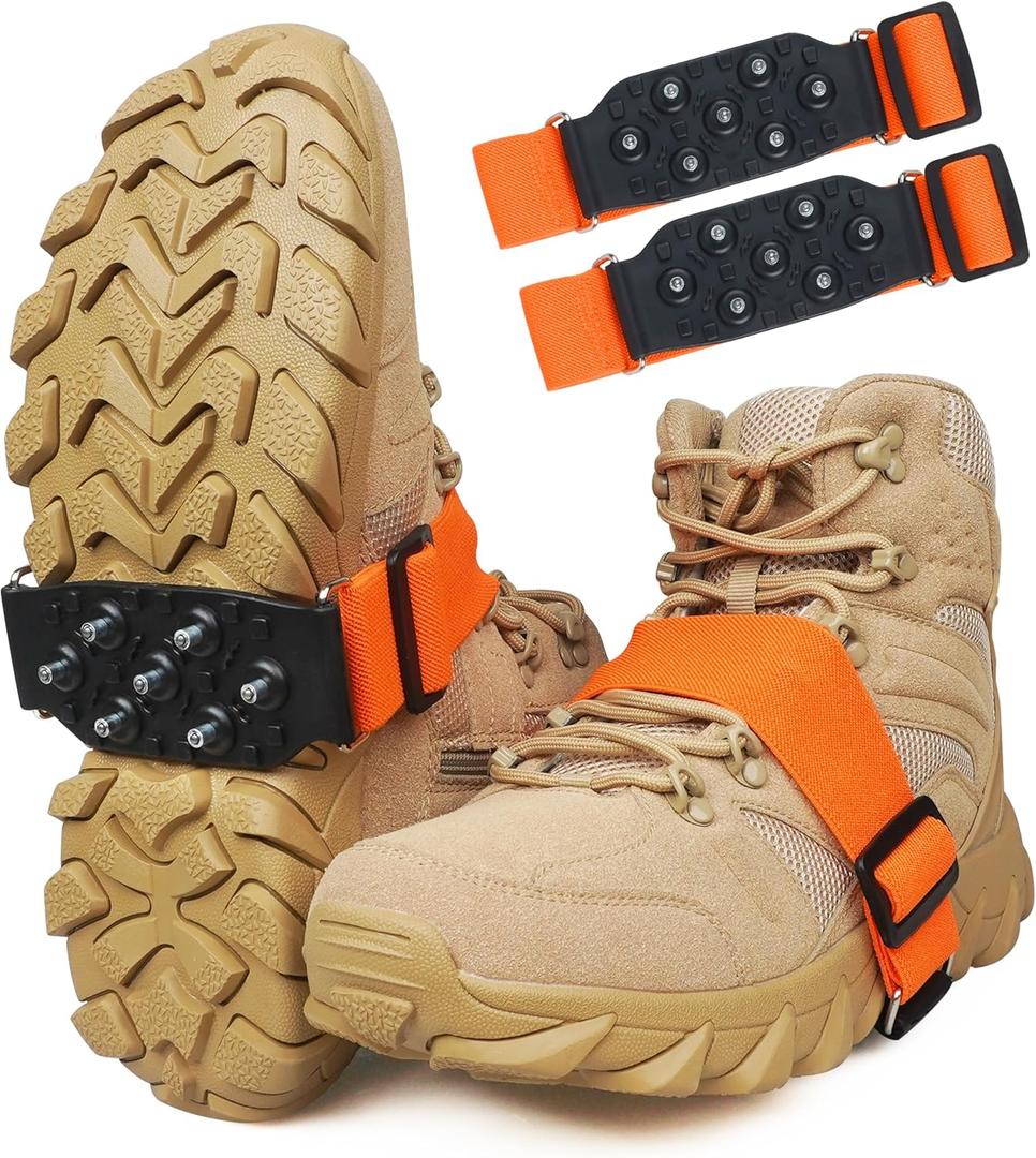 Mid-Sole Ice Cleats Crampons Snow Traction Cleats for Shoes and Boots Non-Slip Crampons with Adjustable Straps 7 Tungsten Studs for Secure Grip for Walking Jogging Hiking (1 Pair)