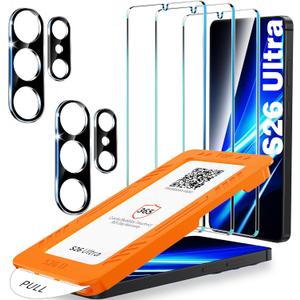5 x letosan 3 Pack for Samsung Galaxy S26 Ultra Screen Protector Tempered Glass + 2 Sets Camera Lens Protector, Military Grade Shatterproof, 9H+ Hardness, Auto Alignment Frame 6.9 Inch