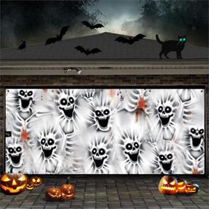 Halloween Garage Door Cover Decorations, Creepy Skeleton Haunted House Party Supplies Large Hanging Backdrop Favors Garage Window Wall 13x6ft