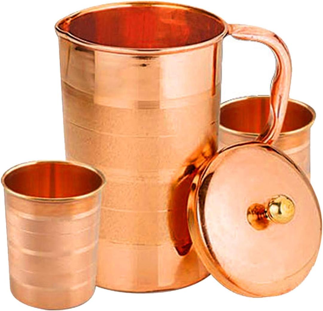 Pure Copper Water Jug Drinkware Tableware Pitcher for Ayurveda Healing Capacity 1.6 L (54.10 OZ)
