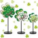 3 Pcs Large St Patrick's Day Shamrock Wooden Block Set Wood Clover Standing Table Sign Irish Decor Clover Table Centerpieces Irish Shamrocks Ornaments for Home Farmhouse Office Kitchen(Classic)