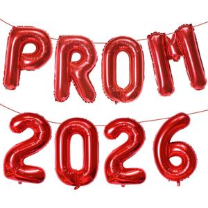 KALOR Red Prom 2026 Banner Balloons, 16 Inch Mylar Foil letter Graduation Balloons 2026 Grad Sign for Graduation Party Decorations, Red