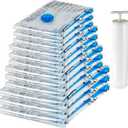 Amazon Basics Vacuum Compression Space Saving Storage Bags with Hand Pump for Travel, Multiple Sizes for Clothes and Blankets, Clear, 12 Pack (3 Small, 3 Medium, 3 Large & 3 Jumbo)