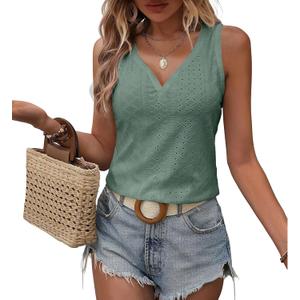 Womens Tank Tops Summer Tank Tops for Women 2024, V Neck Sleeve Embroidery Tops, Casual Loose Trendy Tops