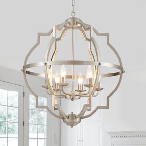 21.7" Modern Brushed Nickel Chandelier Large Farmhouse 6-Light Rustic Pendant Lighting Fixtures for Dining Room Living Room Bedroom Kitchen Island Home Office