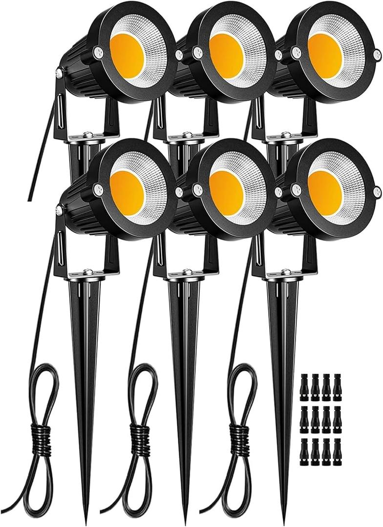 ZUCKEO Low Voltage Landscape Lights 5W LED Landscape Lighting 12V 24V Outdoor Spotlights Waterproof Garden Decorative Landscaping Warm White Lights for Patio Garden Pathway Floor Yard Decor(6 Pack)
