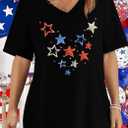 American Flag Shirts Women4th of July V-Neck Short Sleeve Patriotic T-Shirt Memorial Day Graphic Tee (M)