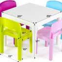 Humble Crew Kids Plastic Table and Chair Set, Toddler Activity Table with 4 Chairs, Lightweight Easy-Clean Kids Desk for Play, Snacks & Crafts, Indoor Outdoor Playroom Furniture, White/Pastel
