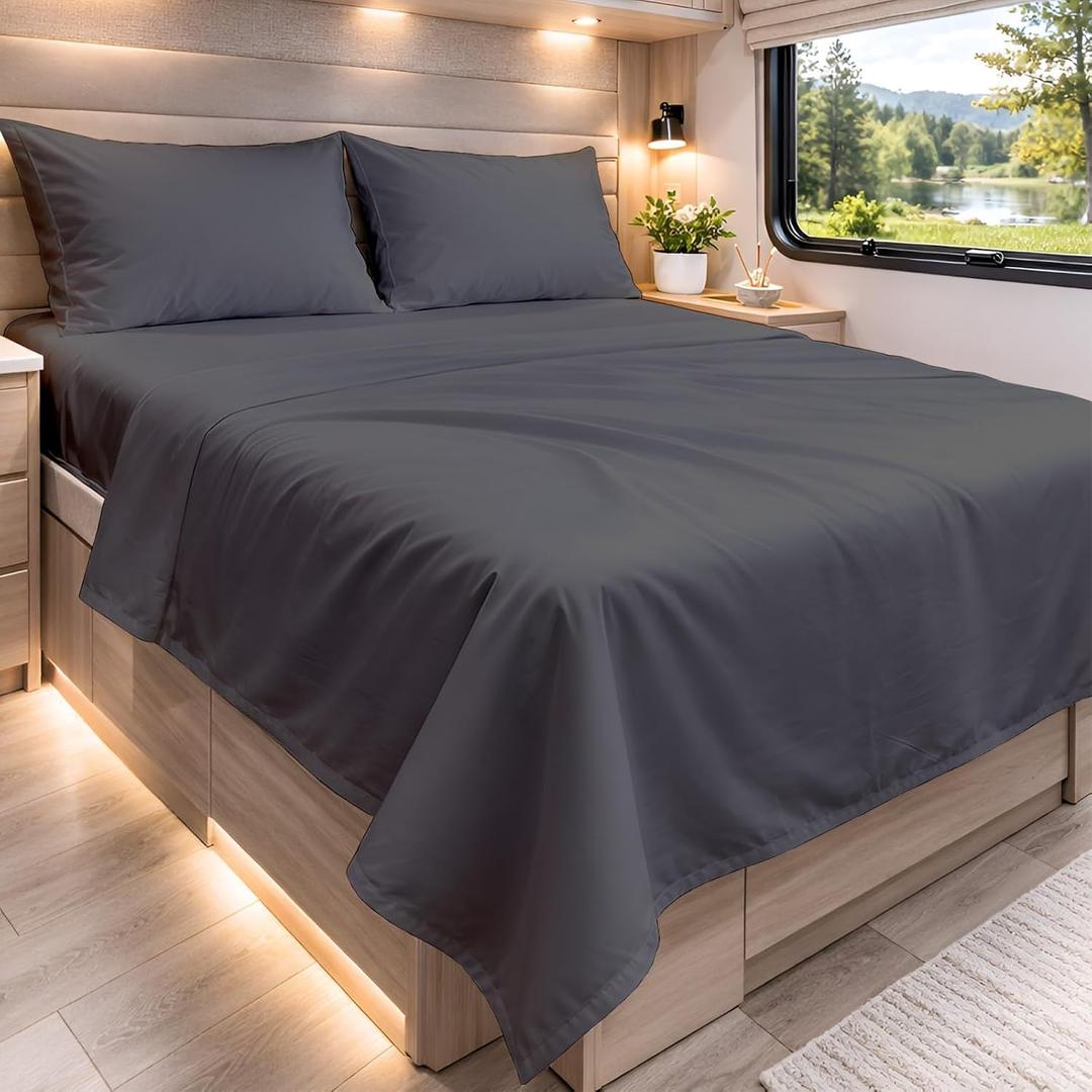 Cottington Lane RV King Sheets 100% Egyptian Cotton, RV King 72" x 80" Premium Quality 4 Piece Sheet Set for Campers & Motorhomes, High Thread Count Dark Grey Solid with 6-10" Deep Pocket
